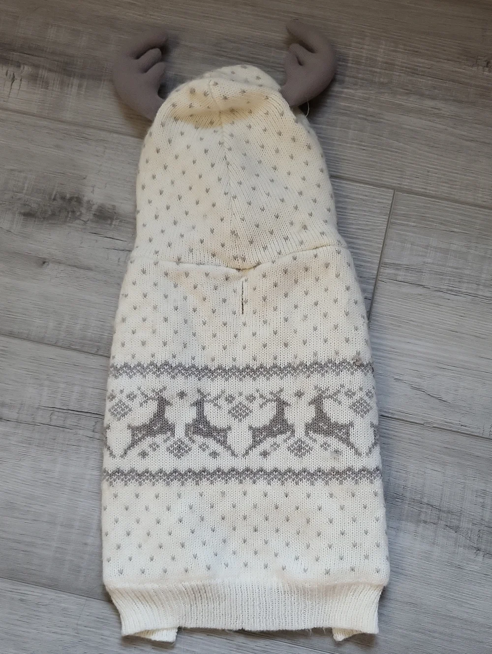 Dog Cream Knit Reindeer-Pattern Sweater Hoodie